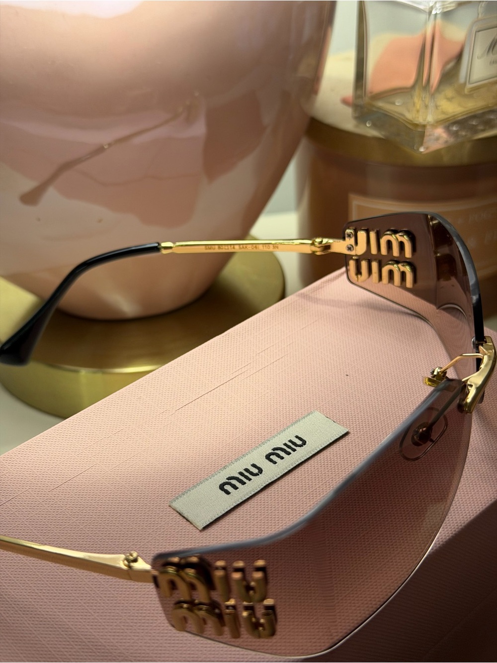 Miu Miu Gold-Trim brown Rimless Sunglasses - Picture 4 of 5
